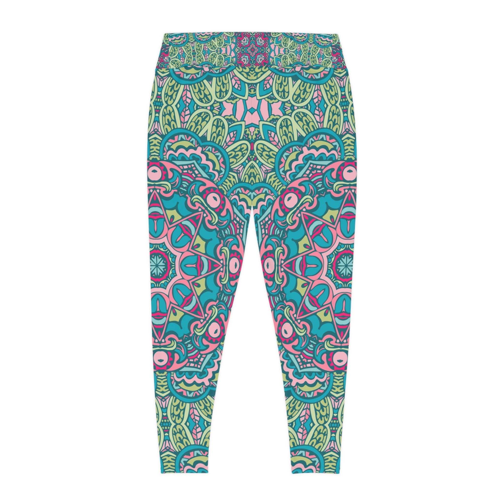 Boho Chic: Green All-Over Print Plus Size Leggings for Trendsetters