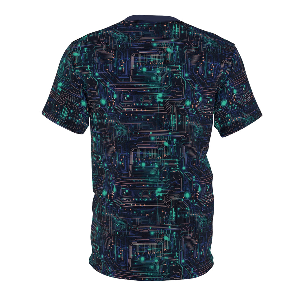 Cyberpunk Vision: Neon Circuit Board Unisex Cut & Sew Tee