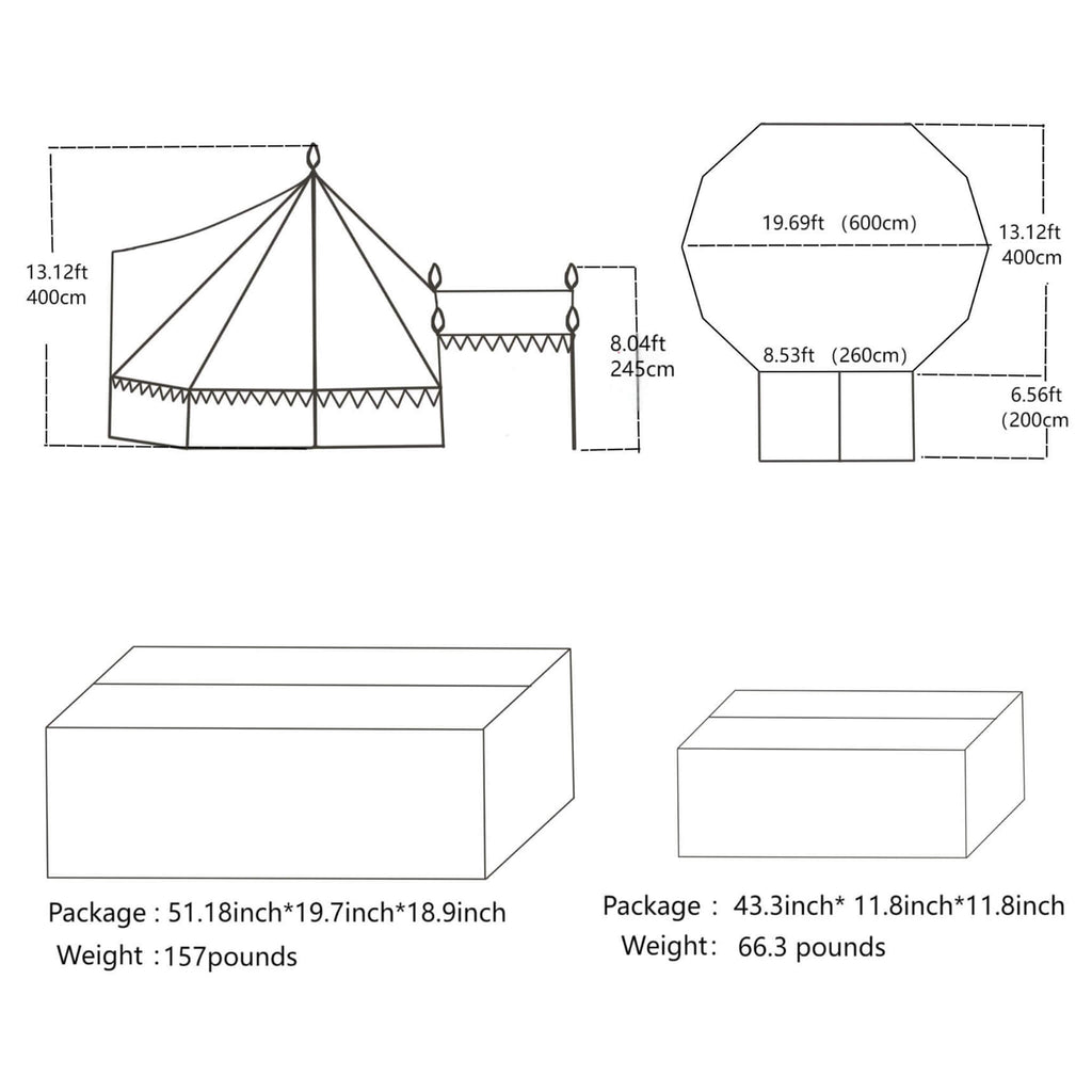 [13X19FT] Extra-Large Heavy-Duty Outdoor Four Seasons Glamping Canvas Bell Yurt Tent (SAK45688)