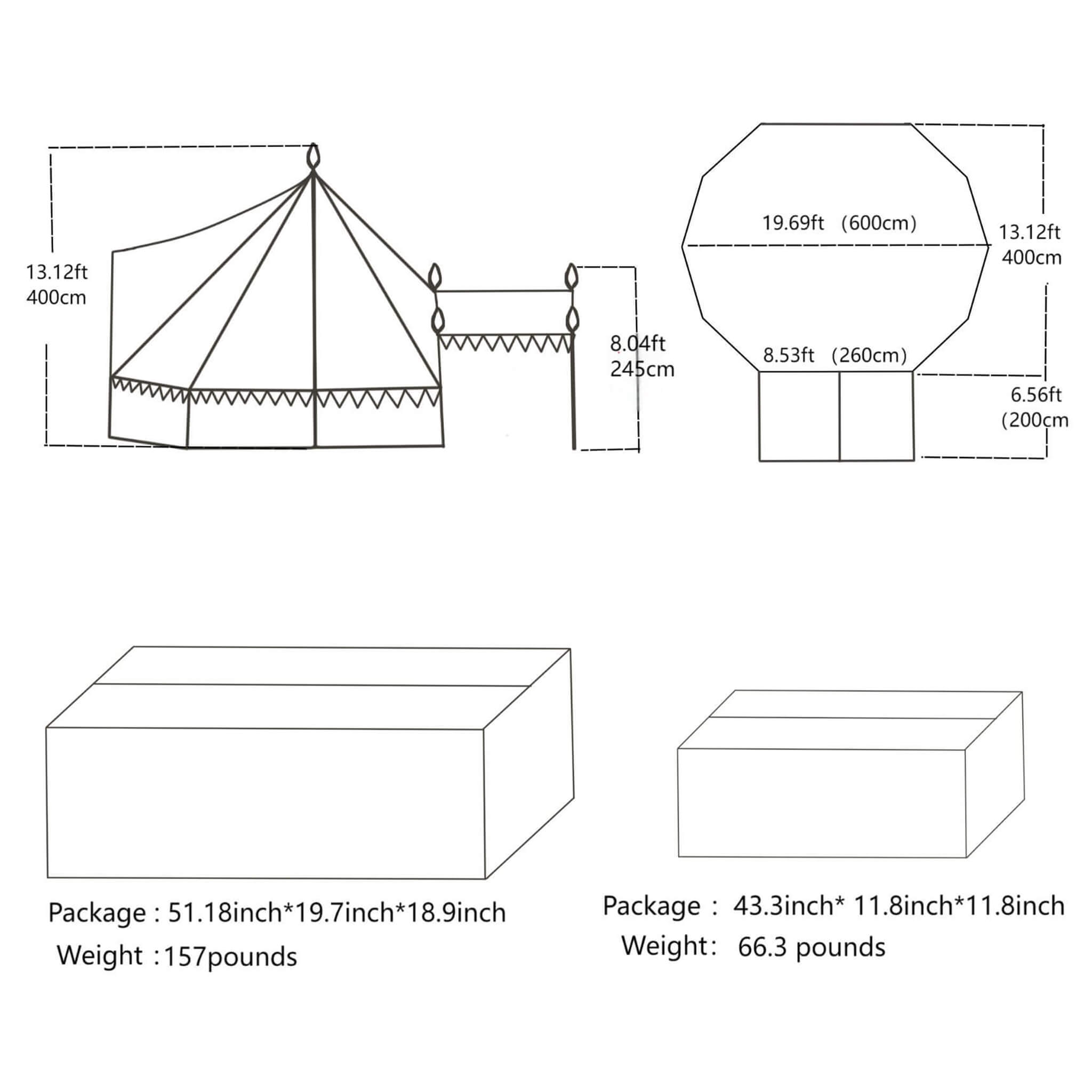 [13X19FT] Extra-Large Heavy-Duty Outdoor Four Seasons Glamping Canvas Bell Yurt Tent (SAK45688)