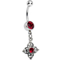 Full Bloom Siam Red Gem Dangle Belly Ring
