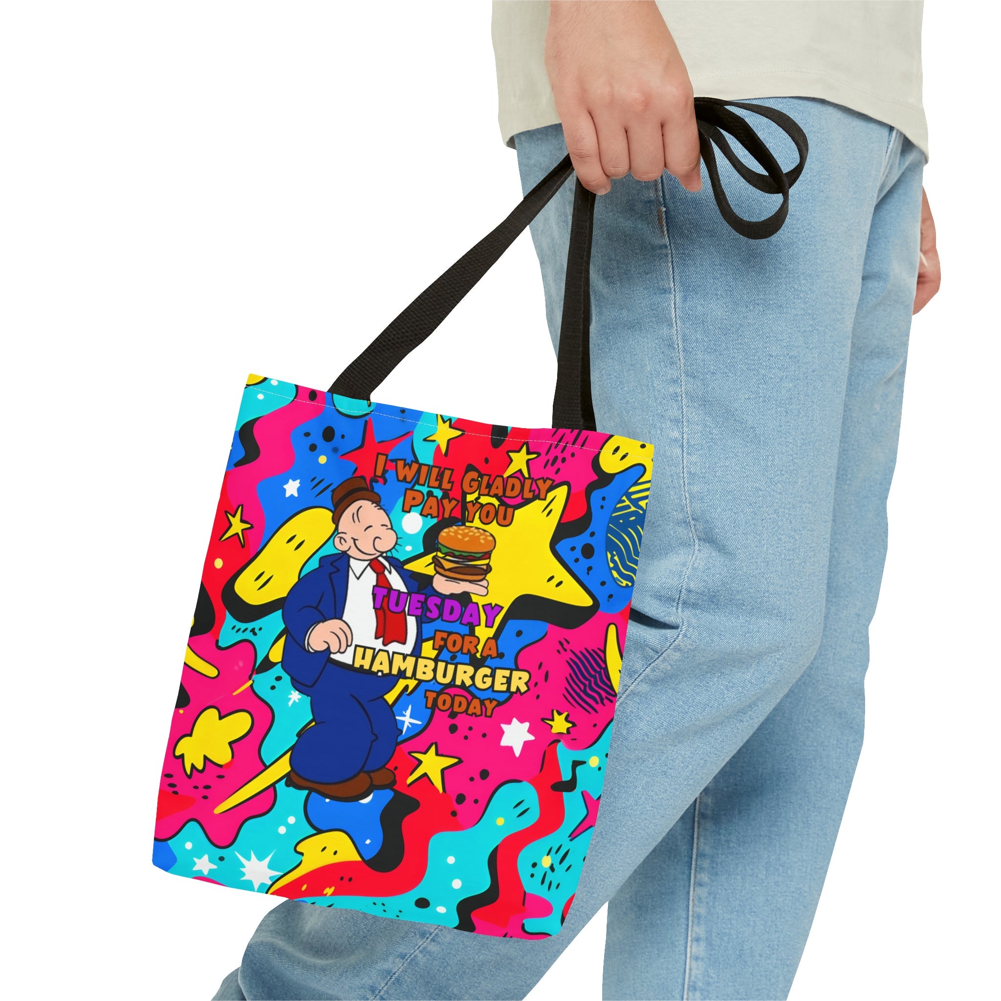 Abstract Comic Pop  AOP Tote Bag featuring Wimpy and his beloved hamburger