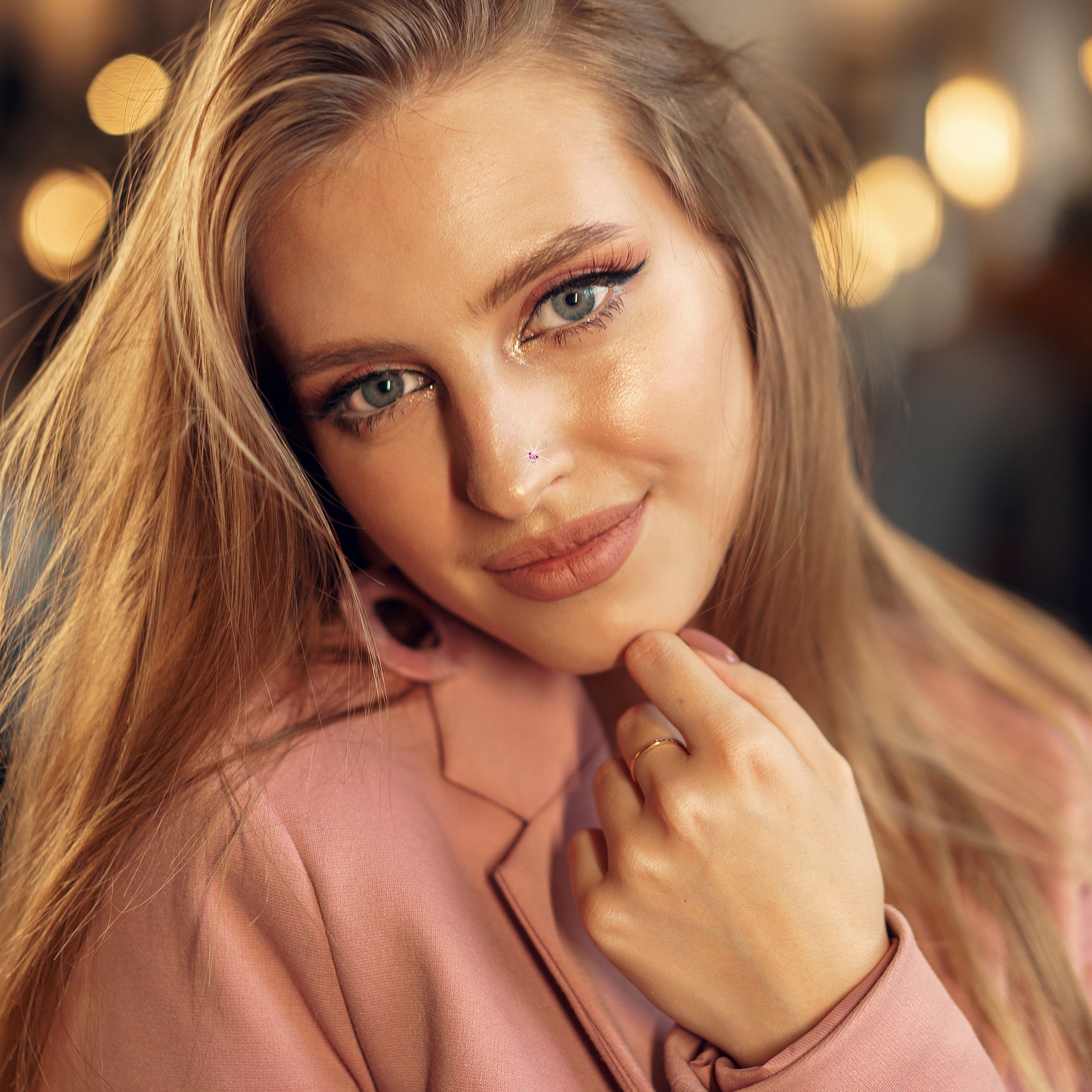 20G Stainless Steel Pink Gem Micro Nose Bone