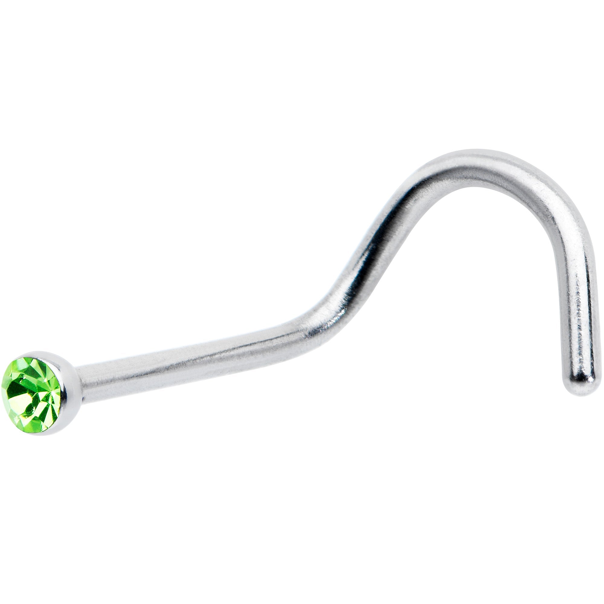 20G Stainless Steel Green Gem Micro Nose Ring Twister