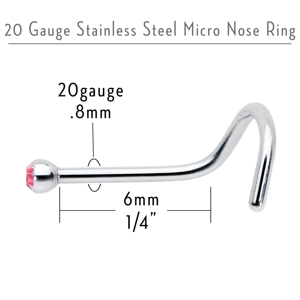 20G Stainless Steel Pink Gem Micro Nose Ring Twister