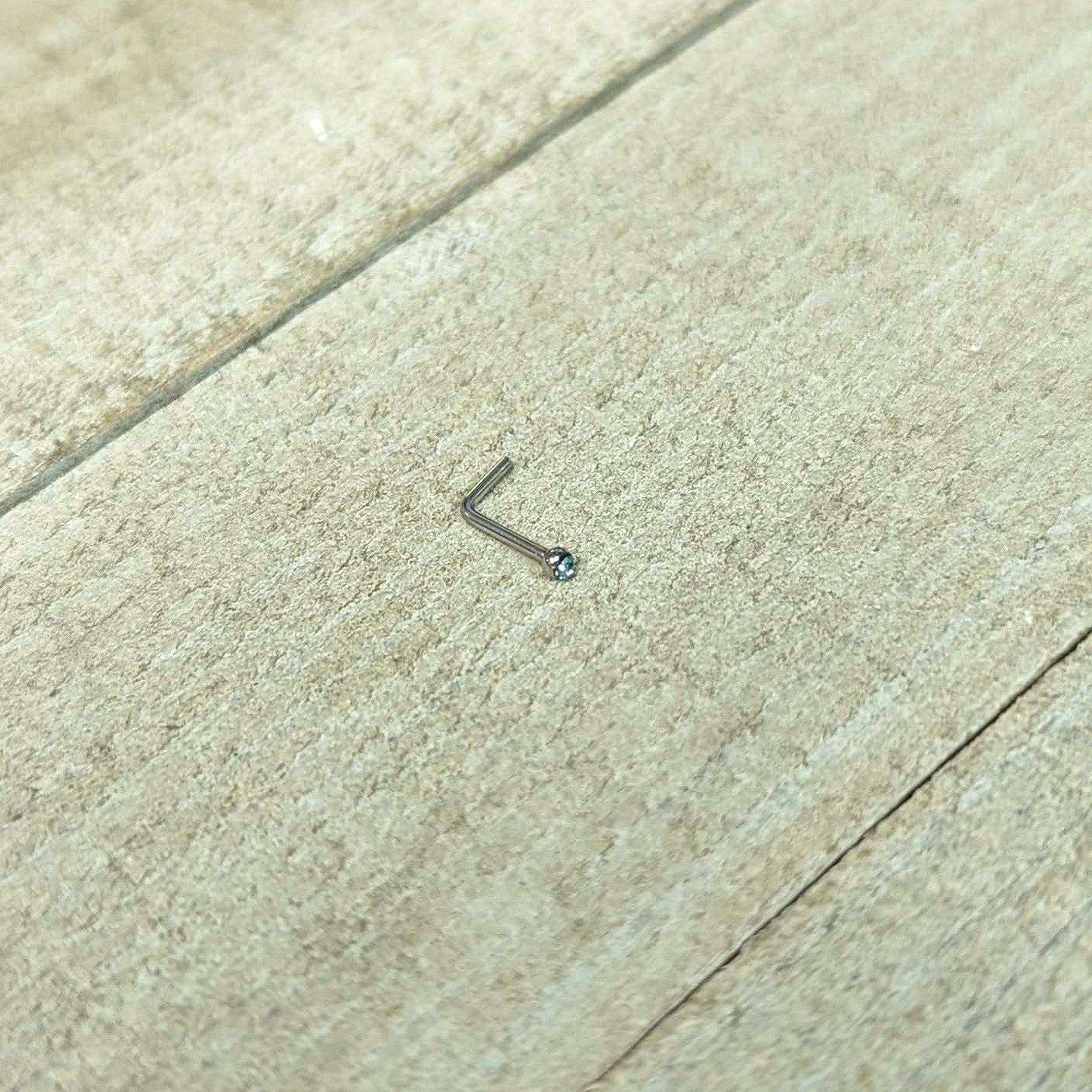 20G Stainless Steel Aqua Gem Micro Nose Ring L-Shaped