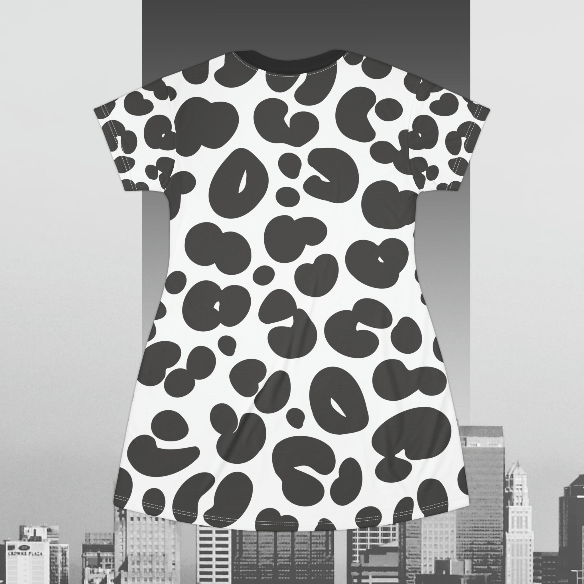 Black and White Cheetah print T-Shirt Dress (AOP)