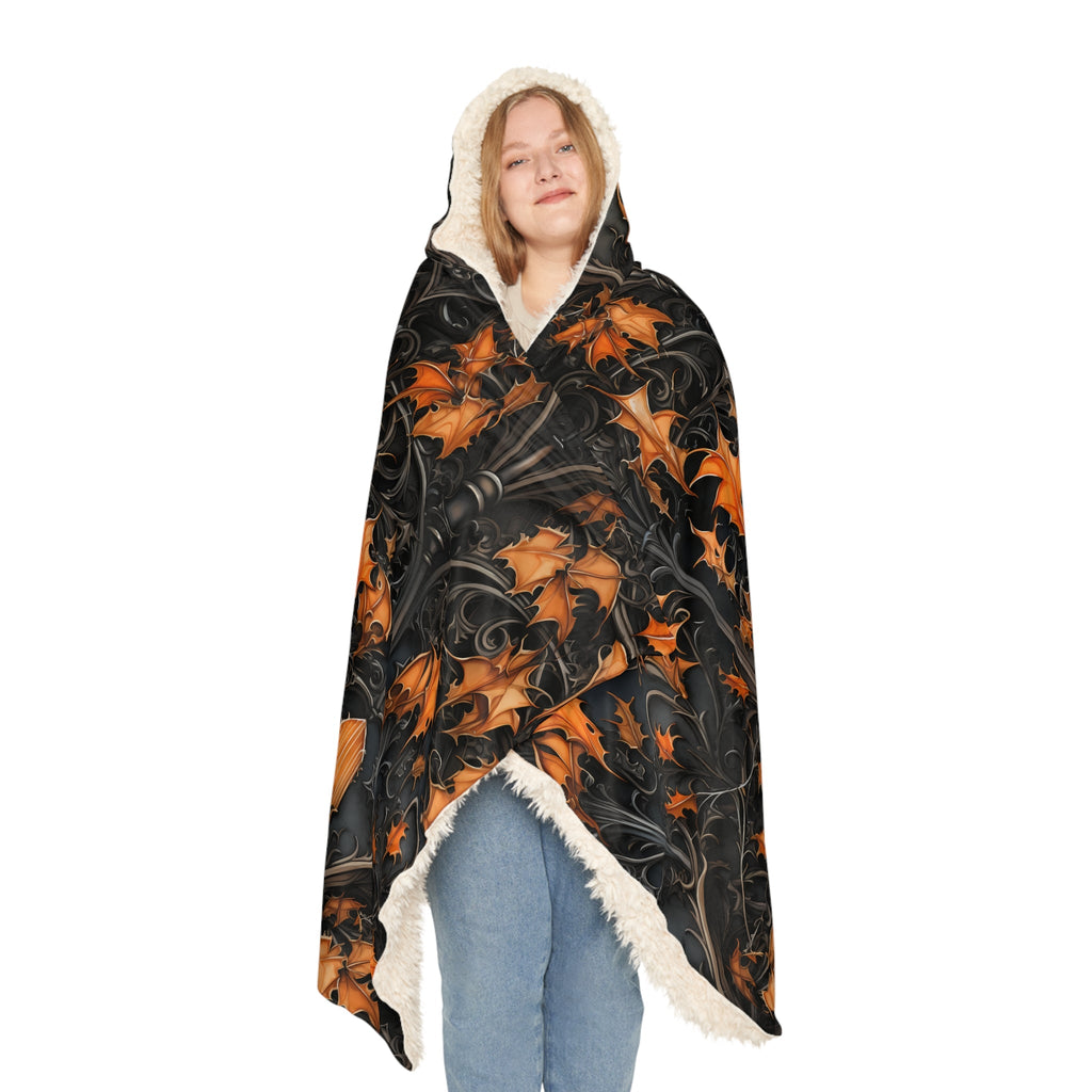 Timeless Elegance: AOP Snuggle Blanket with Black Columns and Golden Fallen Leaves 🍂✨