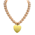 Pink 14MM Pearls With Large Matte Gold Heart Pendant