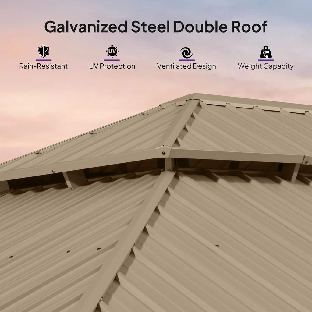 [14X28FT] Alora Extra-Large Hardtop Gazebo With Galvanized Steel Double Roof, Curtains And Netting (SAK85731)