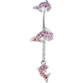 DAZZLING Dolphin TRILOGY Pink Gem Dangle Belly Ring