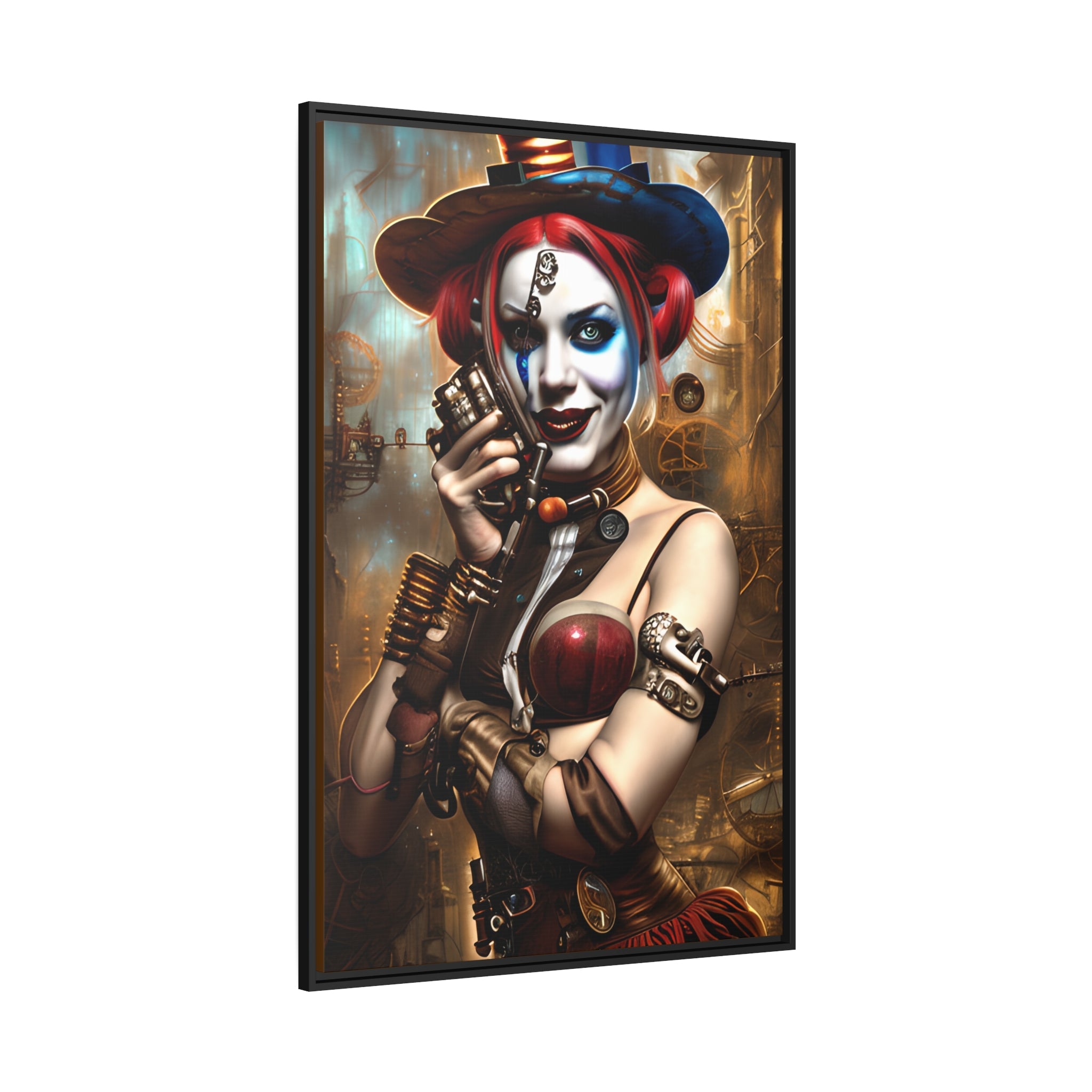 Hyper Realistic Steampunk Harley Quinn Matte Canvas, Black Frame