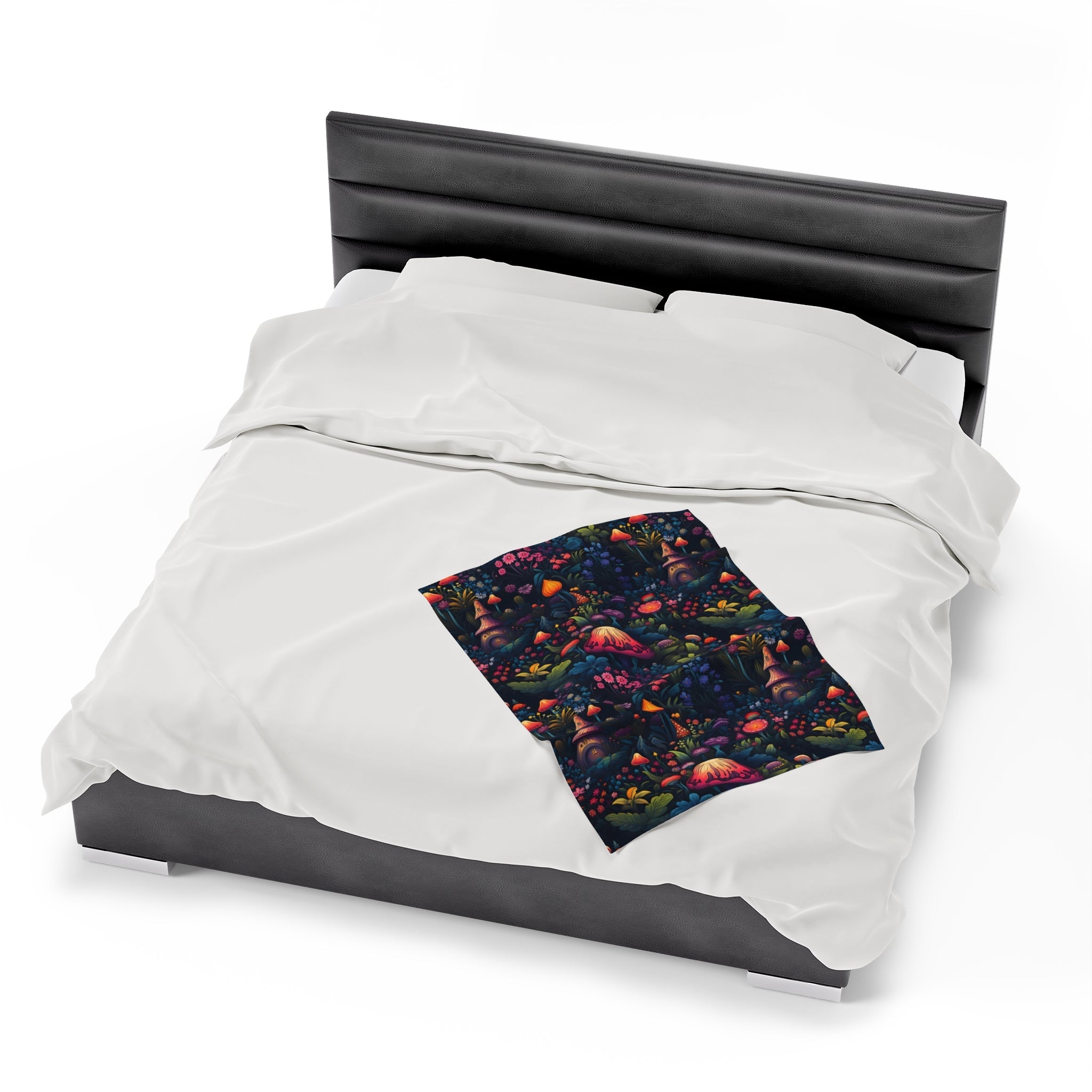 Fairy Tale Magical Forest With Colorful Mushrooms Velveteen Plush Blanket