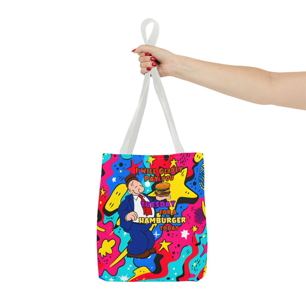 Abstract Comic Pop  AOP Tote Bag featuring Wimpy and his beloved hamburger
