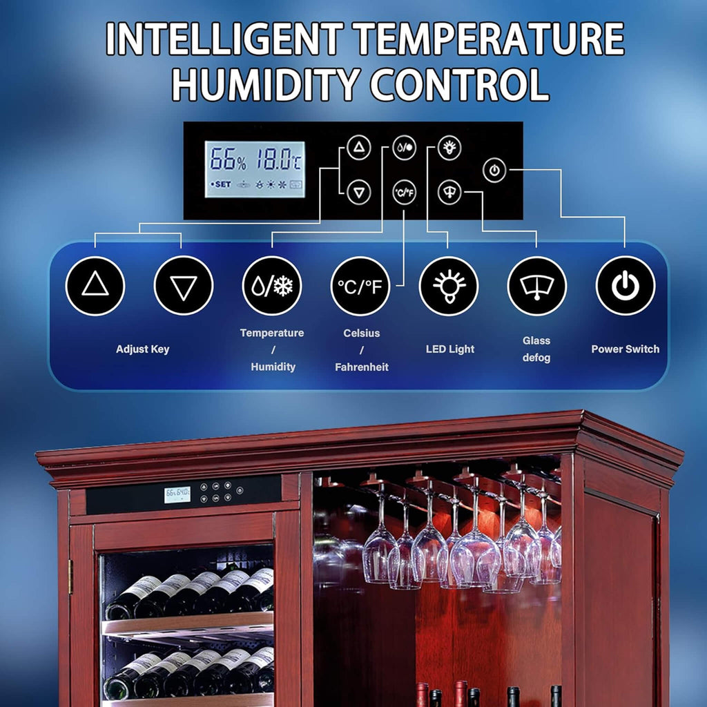 Nuvia 158-Bottle Wooden Wine Cooler Cabinet With Adjustable Temperature And Vacuum Insulation Doors (SAK91827)
