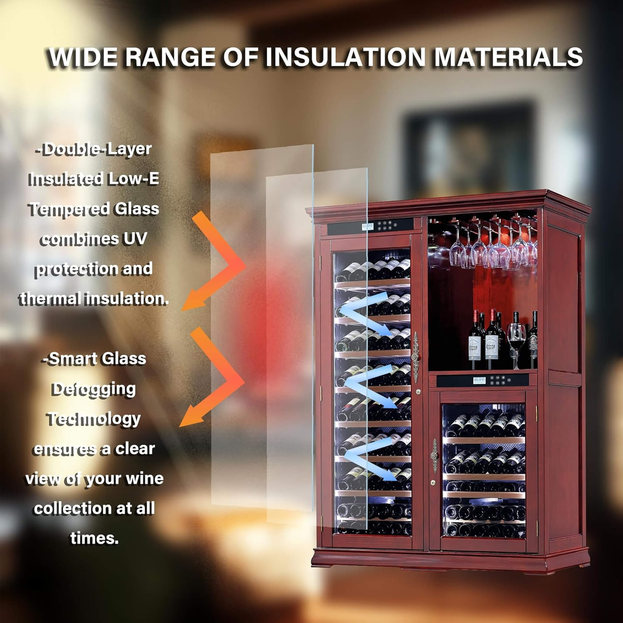 Nuvia 158-Bottle Wooden Wine Cooler Cabinet With Adjustable Temperature And Vacuum Insulation Doors (SAK91827)