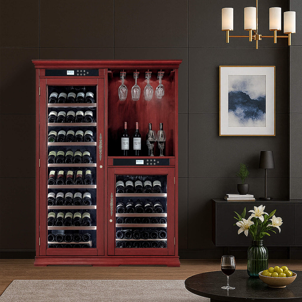 Nuvia 158-Bottle Wooden Wine Cooler Cabinet With Adjustable Temperature And Vacuum Insulation Doors (SAK91827)