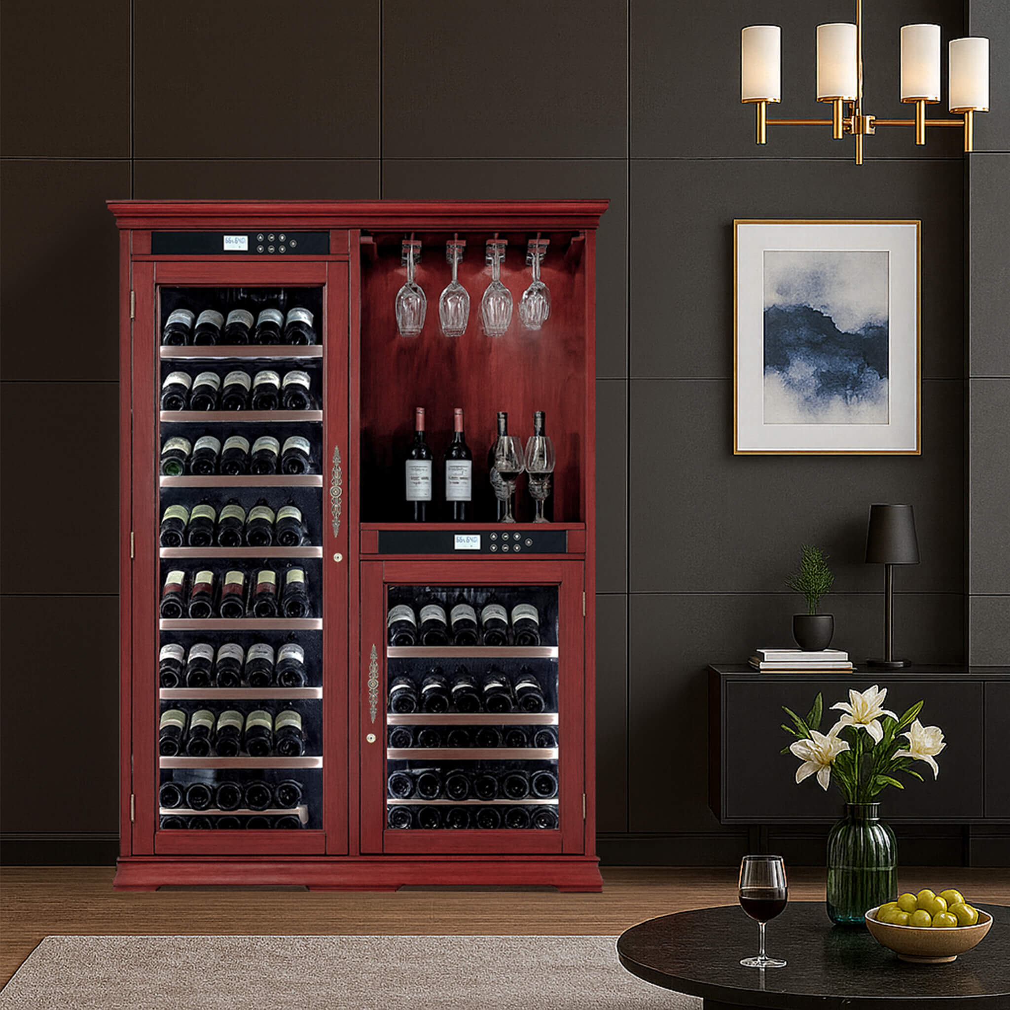 Nuvia 158-Bottle Wooden Wine Cooler Cabinet With Adjustable Temperature And Vacuum Insulation Doors (SAK91827)