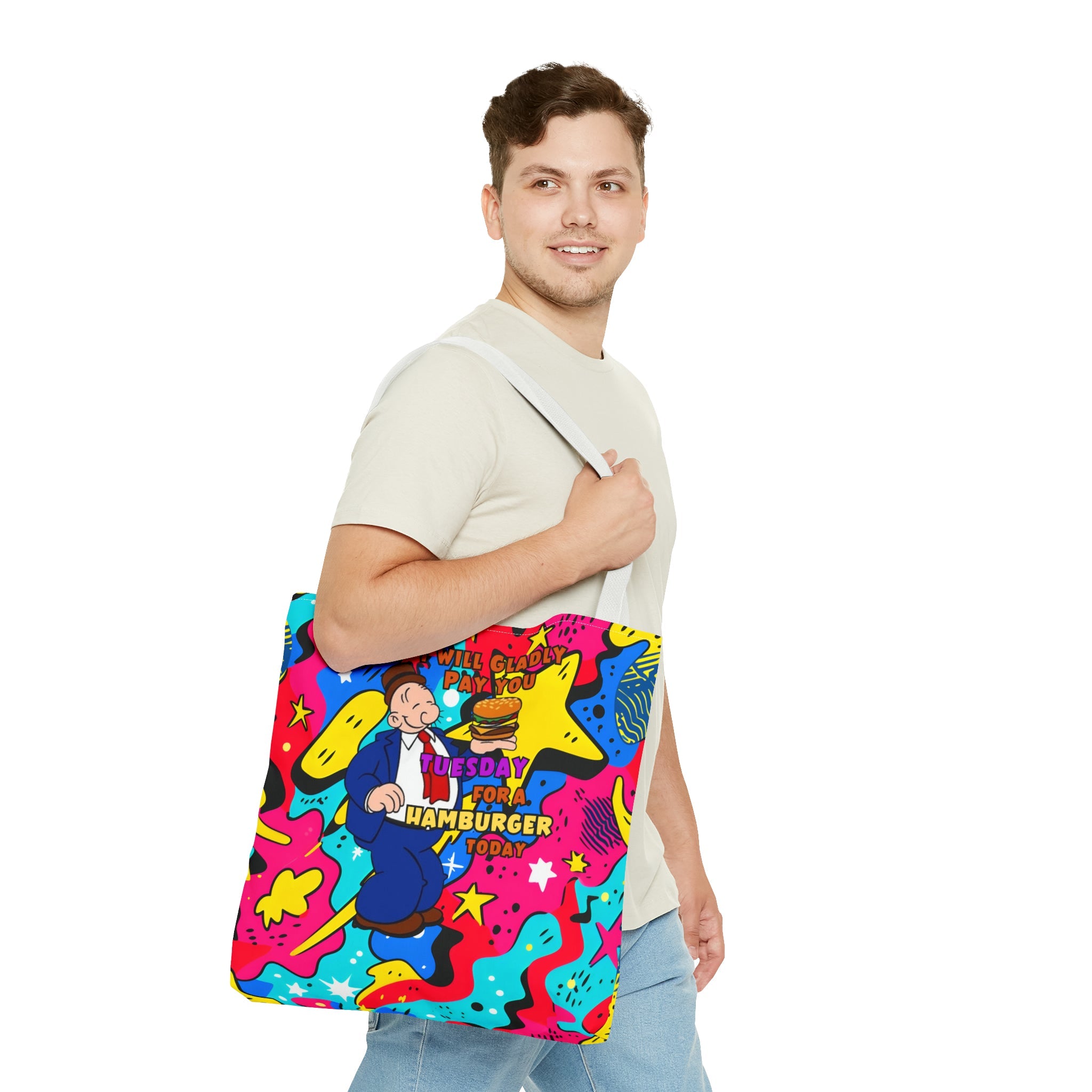 Abstract Comic Pop  AOP Tote Bag featuring Wimpy and his beloved hamburger