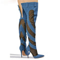 Patchwork Thigh High Knee Boots - Brazen Blue & Jet Black | Ultra High Heels