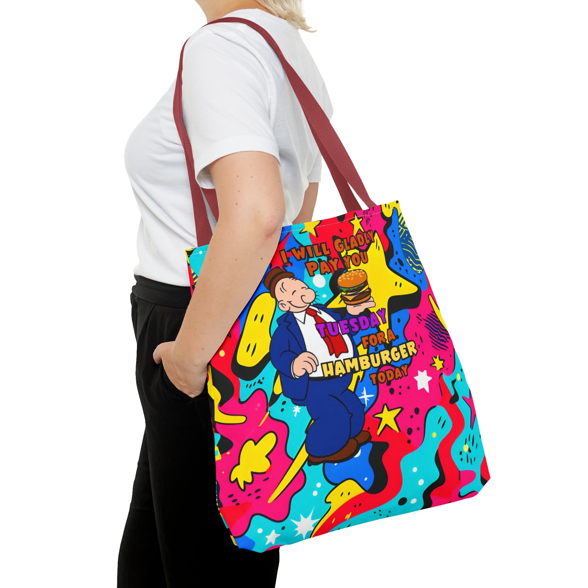 Abstract Comic Pop  AOP Tote Bag featuring Wimpy and his beloved hamburger