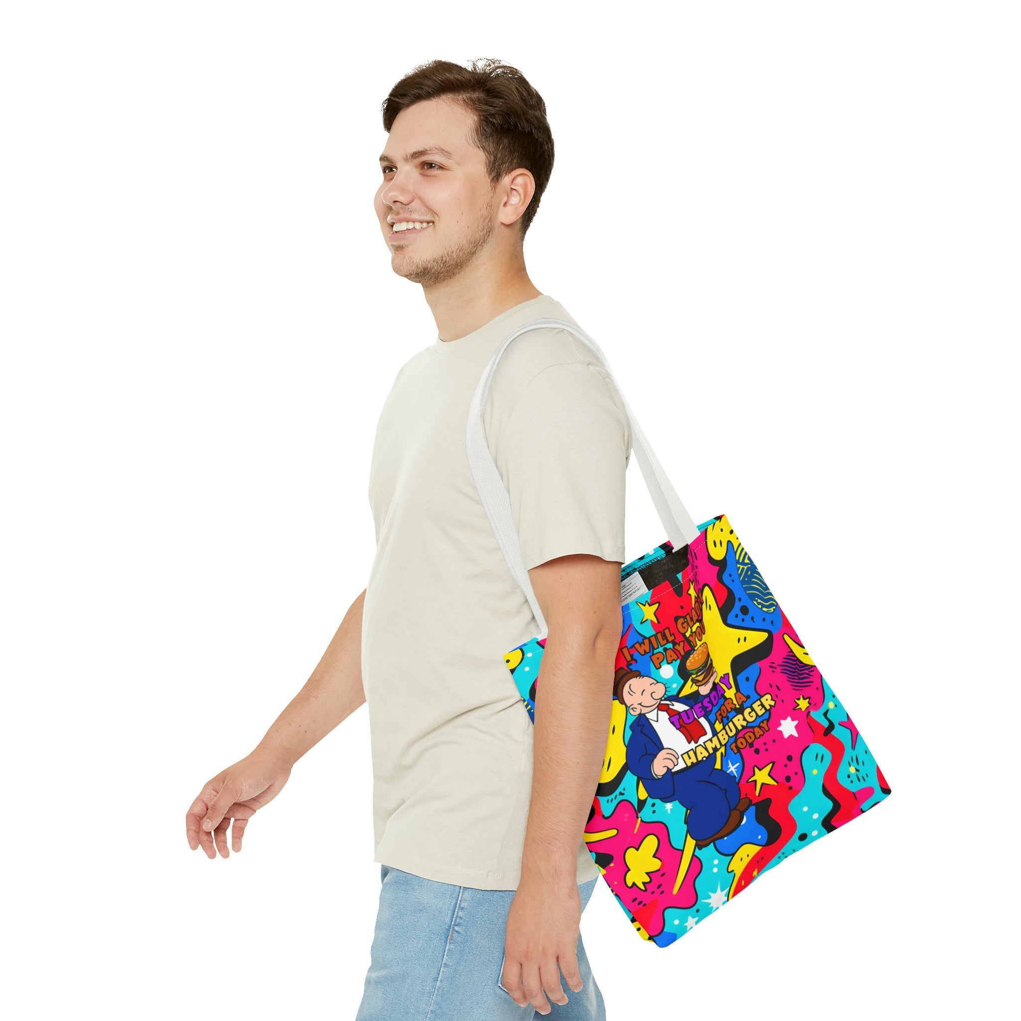 Abstract Comic Pop  AOP Tote Bag featuring Wimpy and his beloved hamburger