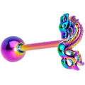 Rainbow Titanium Anodized 3-D Dragon  Barbell Tongue Ring