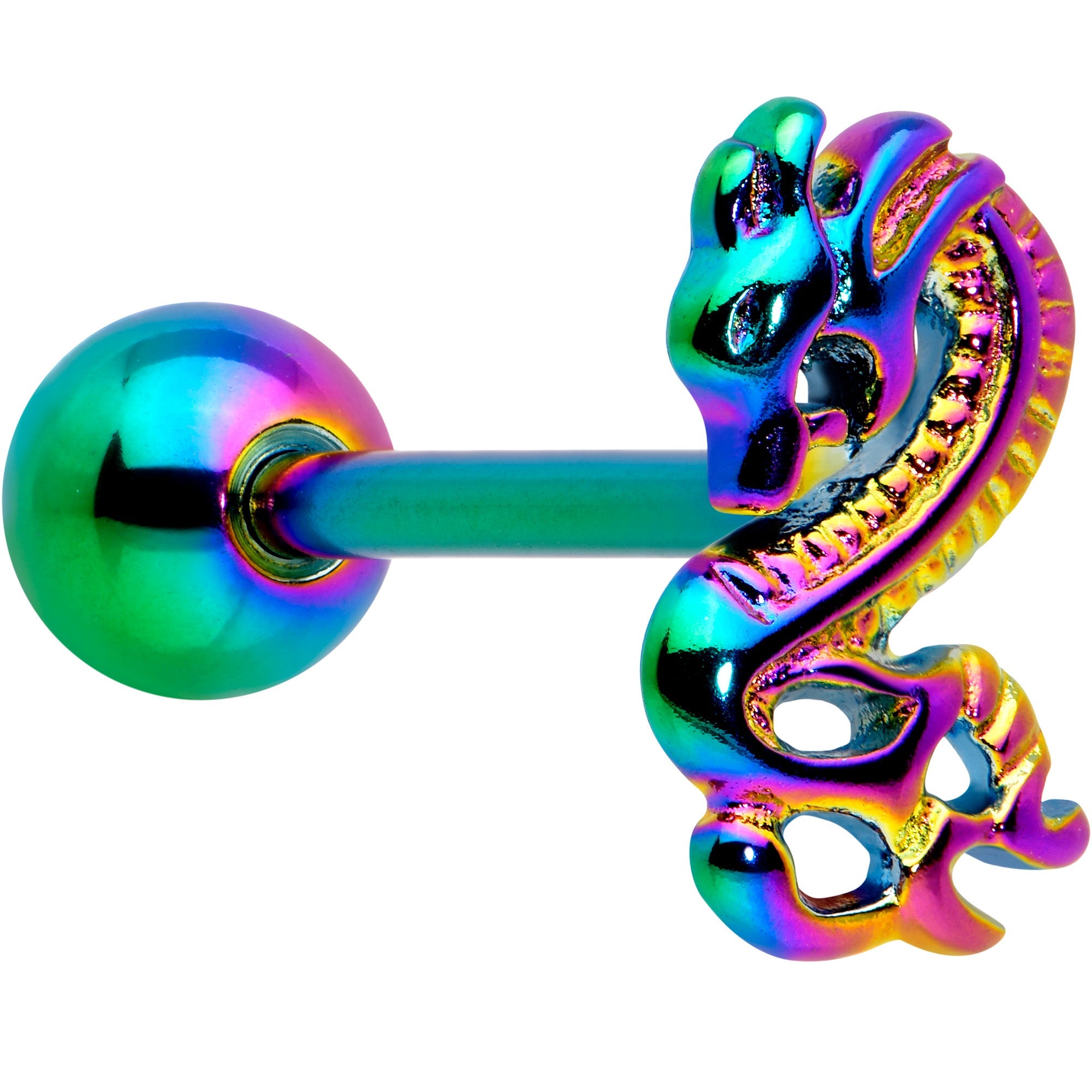 Rainbow Titanium Anodized 3-D Dragon  Barbell Tongue Ring
