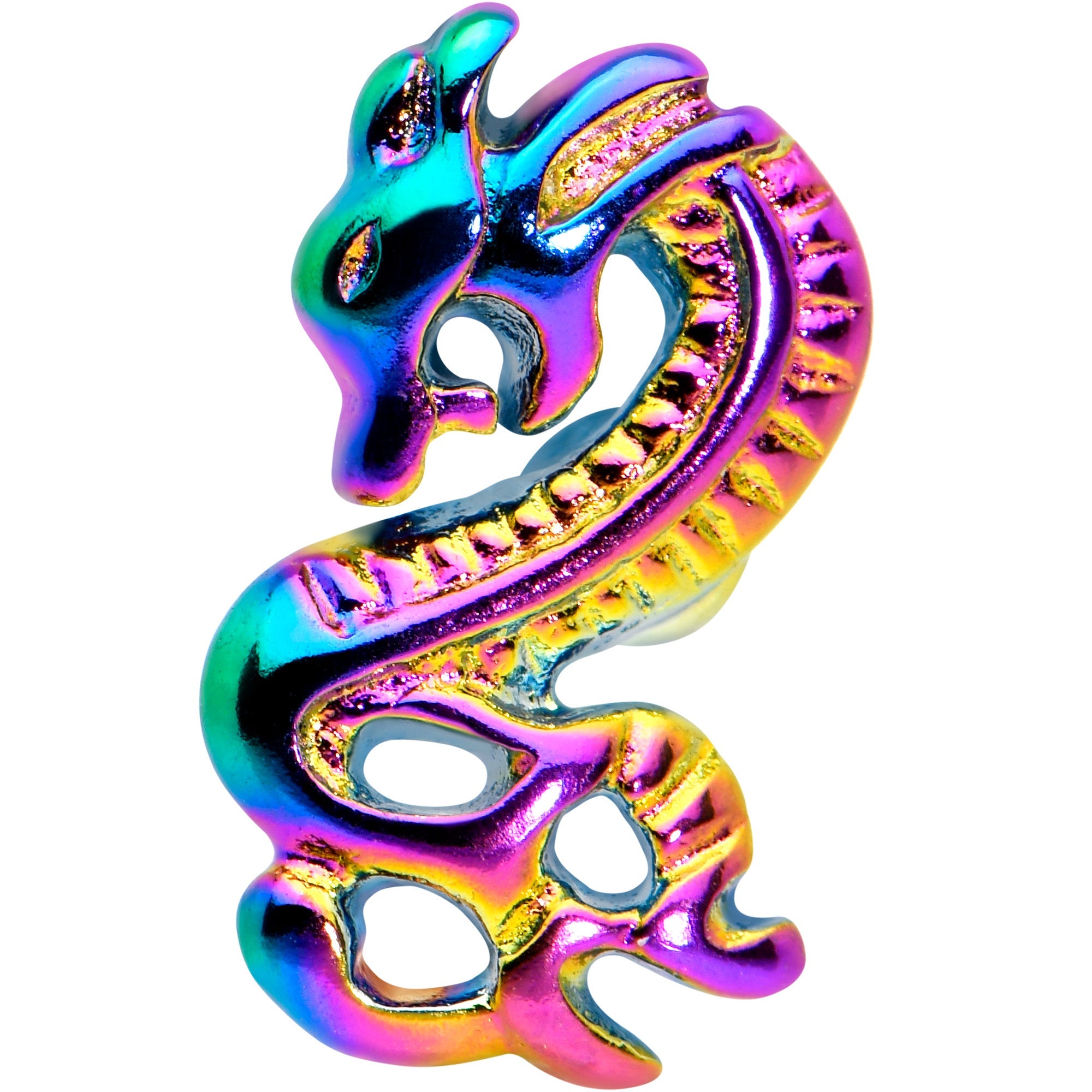 Rainbow Titanium Anodized 3-D Dragon  Barbell Tongue Ring