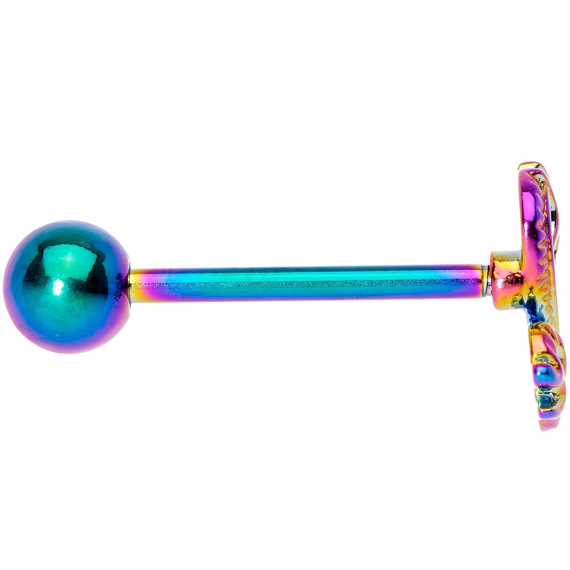 Rainbow Titanium Anodized 3-D Dragon  Barbell Tongue Ring