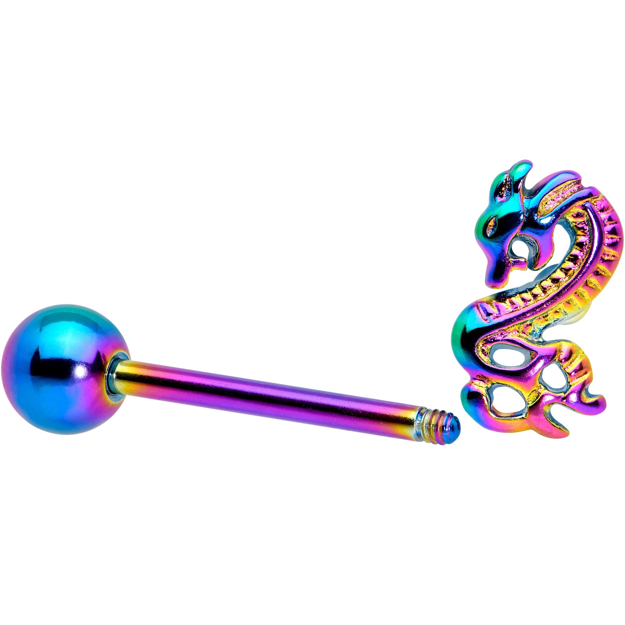 Rainbow Titanium Anodized 3-D Dragon  Barbell Tongue Ring
