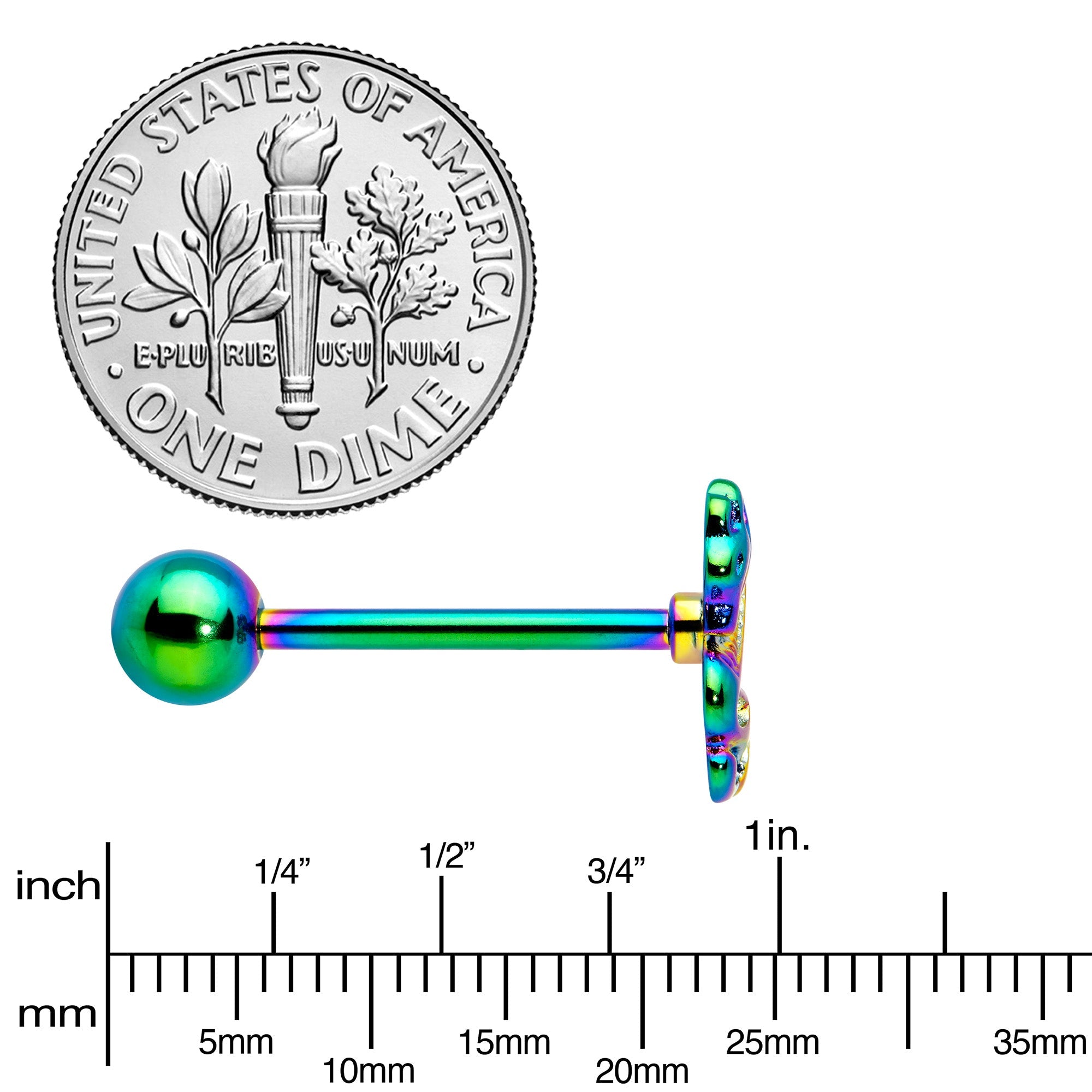 Rainbow Titanium Anodized 3-D Dragon  Barbell Tongue Ring