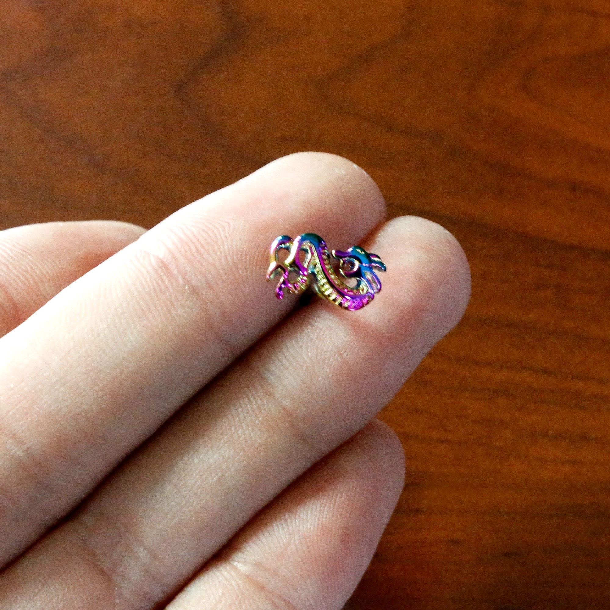 Rainbow Titanium Anodized 3-D Dragon  Barbell Tongue Ring