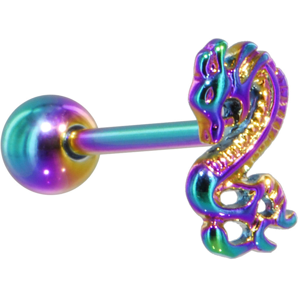 Rainbow Titanium Anodized 3-D Dragon  Barbell Tongue Ring