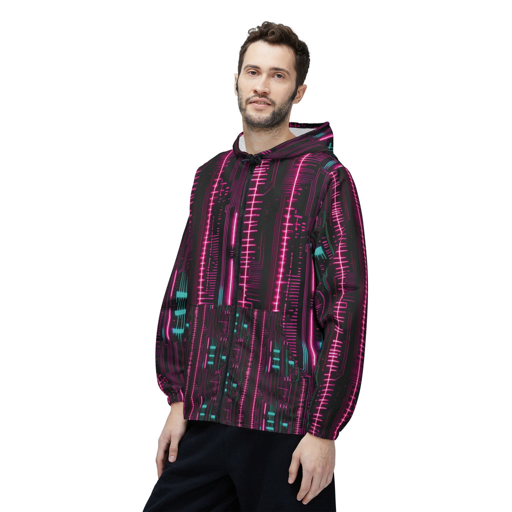 Cyberpunk Hacker Windbreaker Jacket (AOP)  #HackerChic #FashionFuturist #NerdyAndProud"