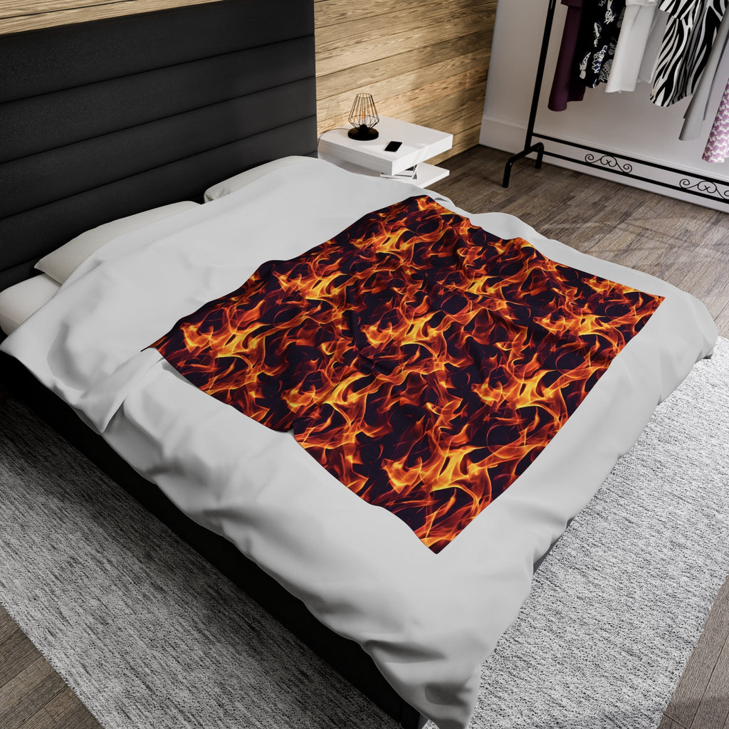 Turn up the heat with the Flame Burst Velveteen Plush Blanket