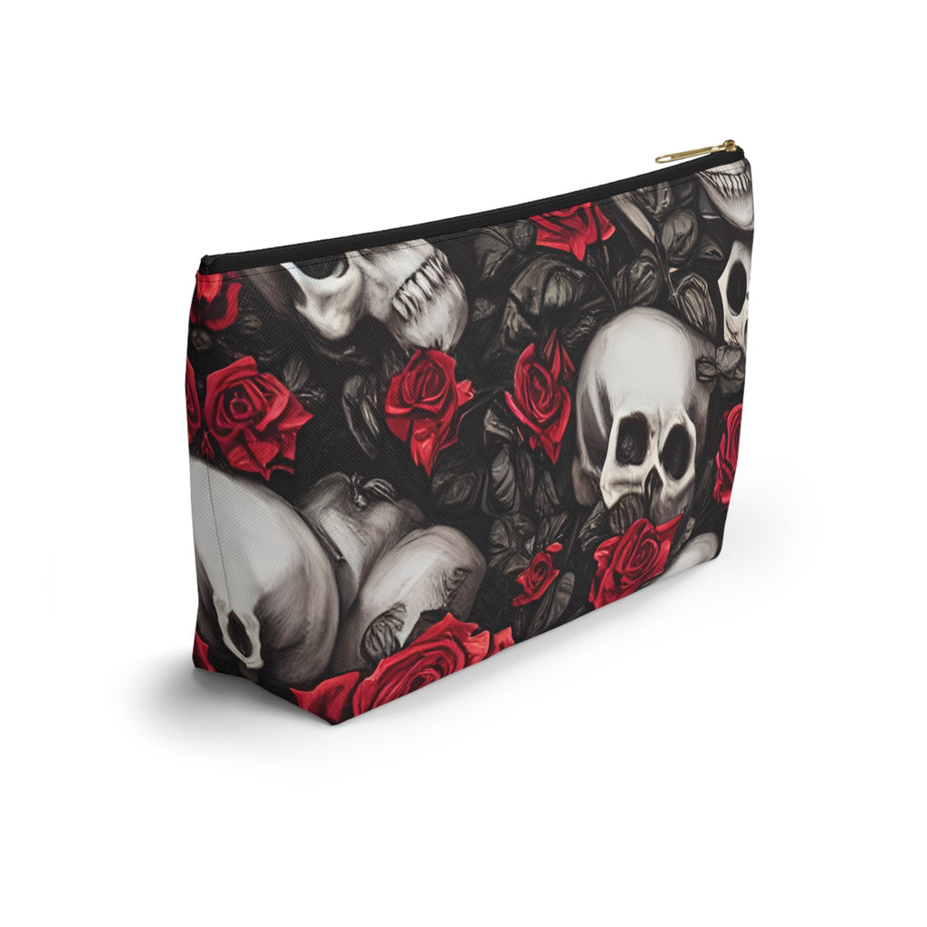 Hyper Realistic Skulls and Red Roses by artist Anne-Laure Goupil Accessory Pouch w T-bottom