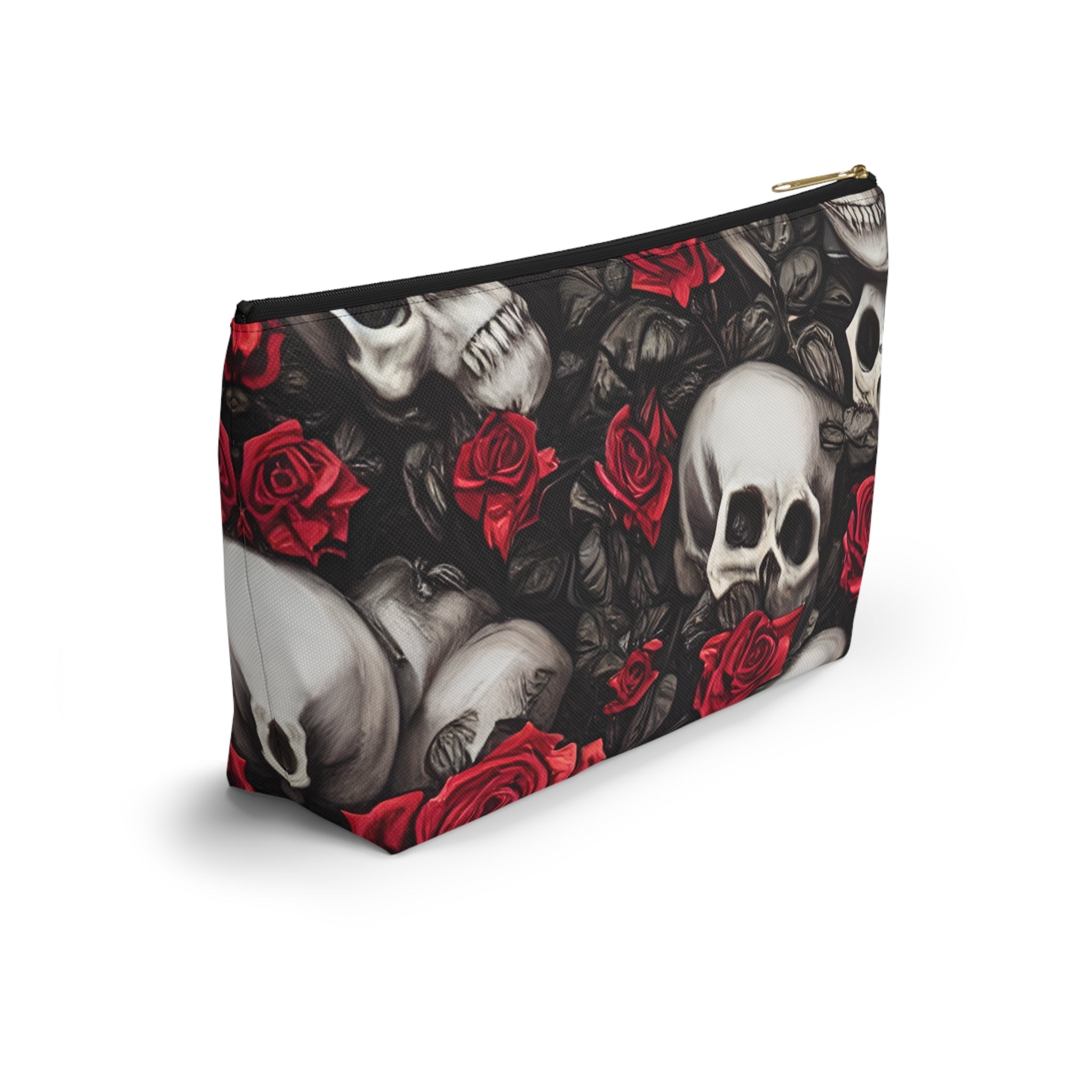 Hyper Realistic Skulls and Red Roses by artist Anne-Laure Goupil Accessory Pouch w T-bottom
