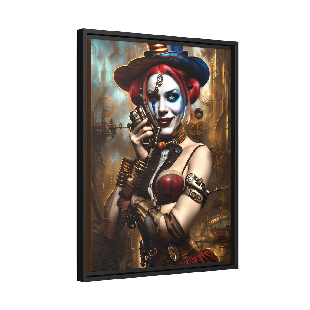 Hyper Realistic Steampunk Harley Quinn Matte Canvas, Black Frame
