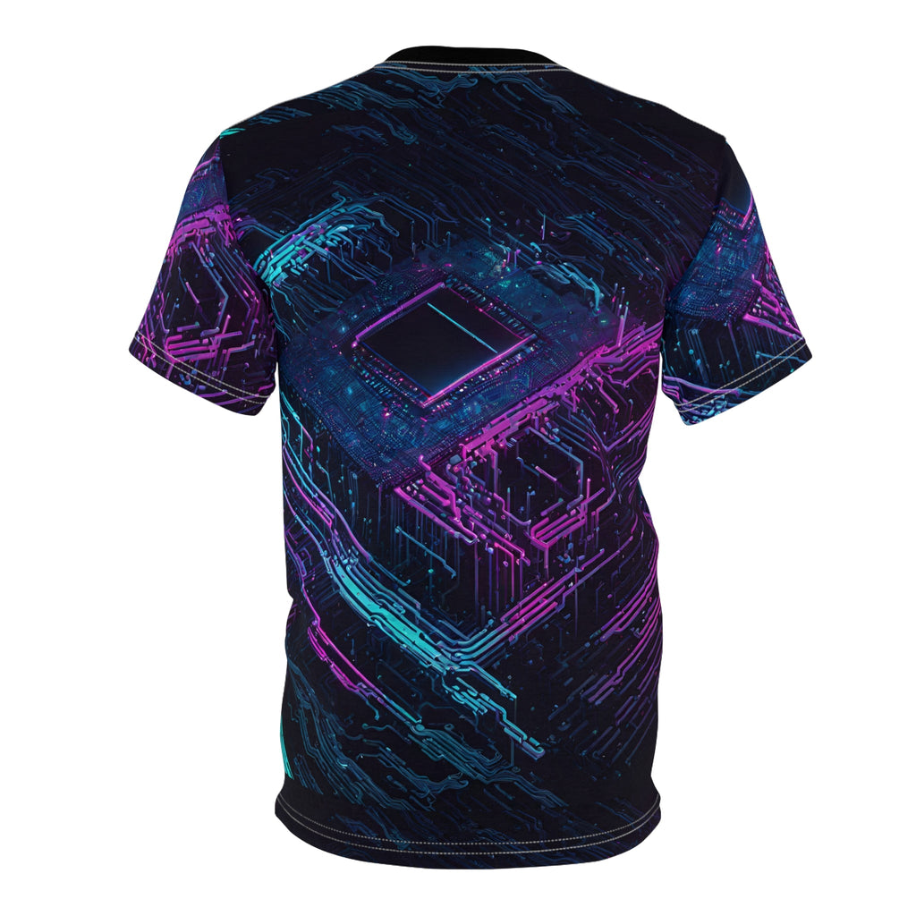 3D Neon Futuristic Lights Circuit Board Unisex Cut & Sew Tee (AOP)