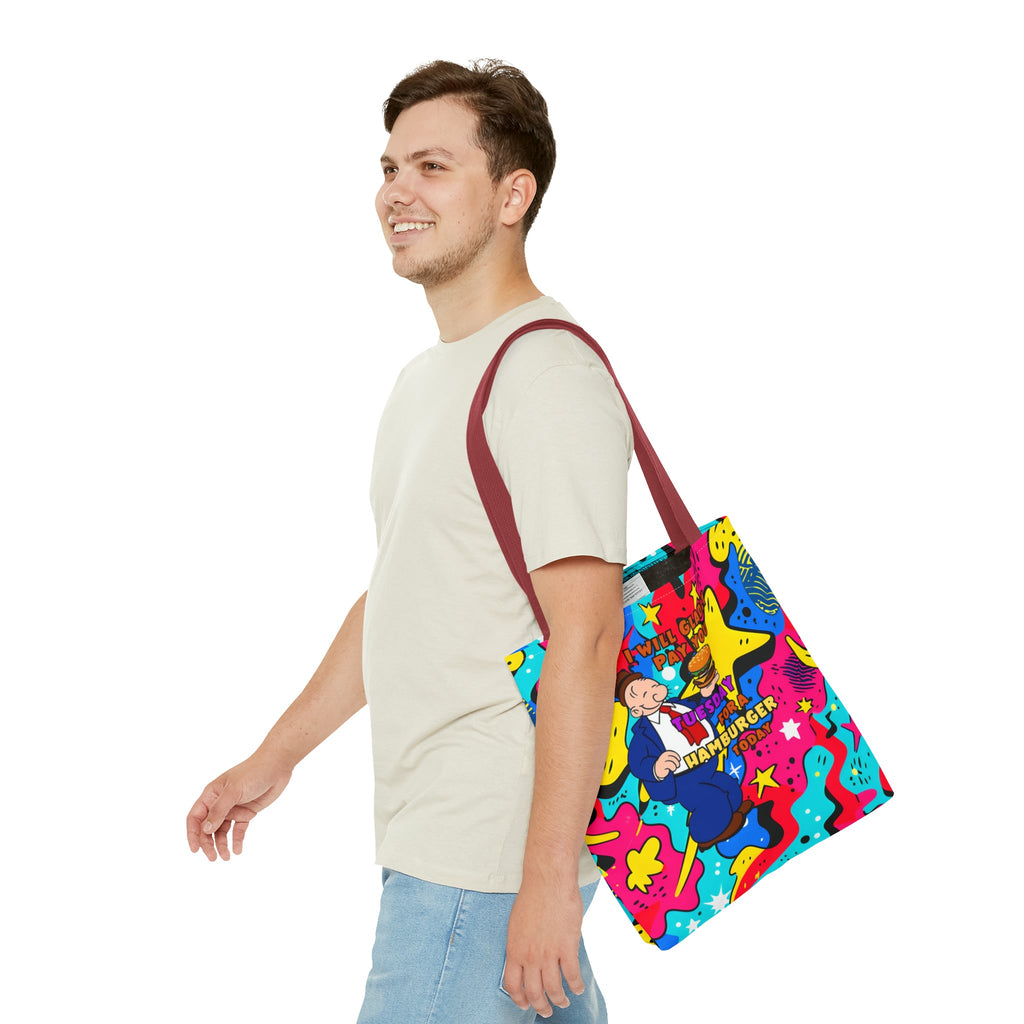 Abstract Comic Pop  AOP Tote Bag featuring Wimpy and his beloved hamburger