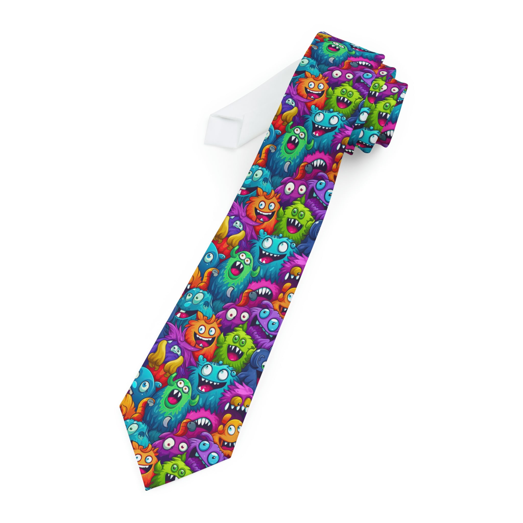 "DirkyThreadz Monster Mayhem Necktie - Vibrant Cartoon Design for Fun and Style"