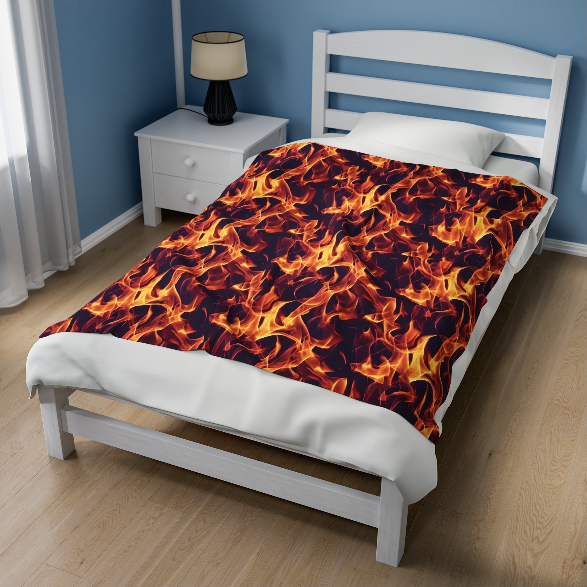 Turn up the heat with the Flame Burst Velveteen Plush Blanket