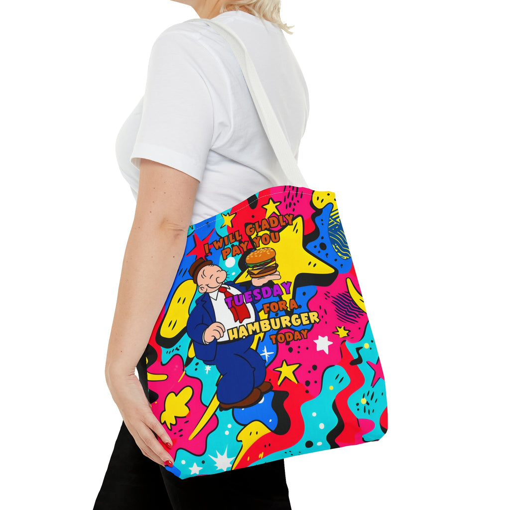 Abstract Comic Pop  AOP Tote Bag featuring Wimpy and his beloved hamburger