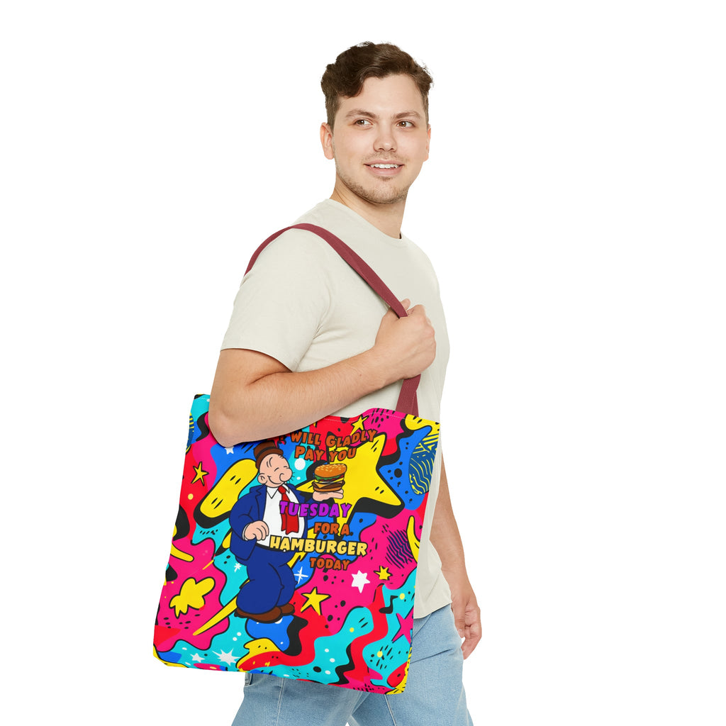 Abstract Comic Pop  AOP Tote Bag featuring Wimpy and his beloved hamburger
