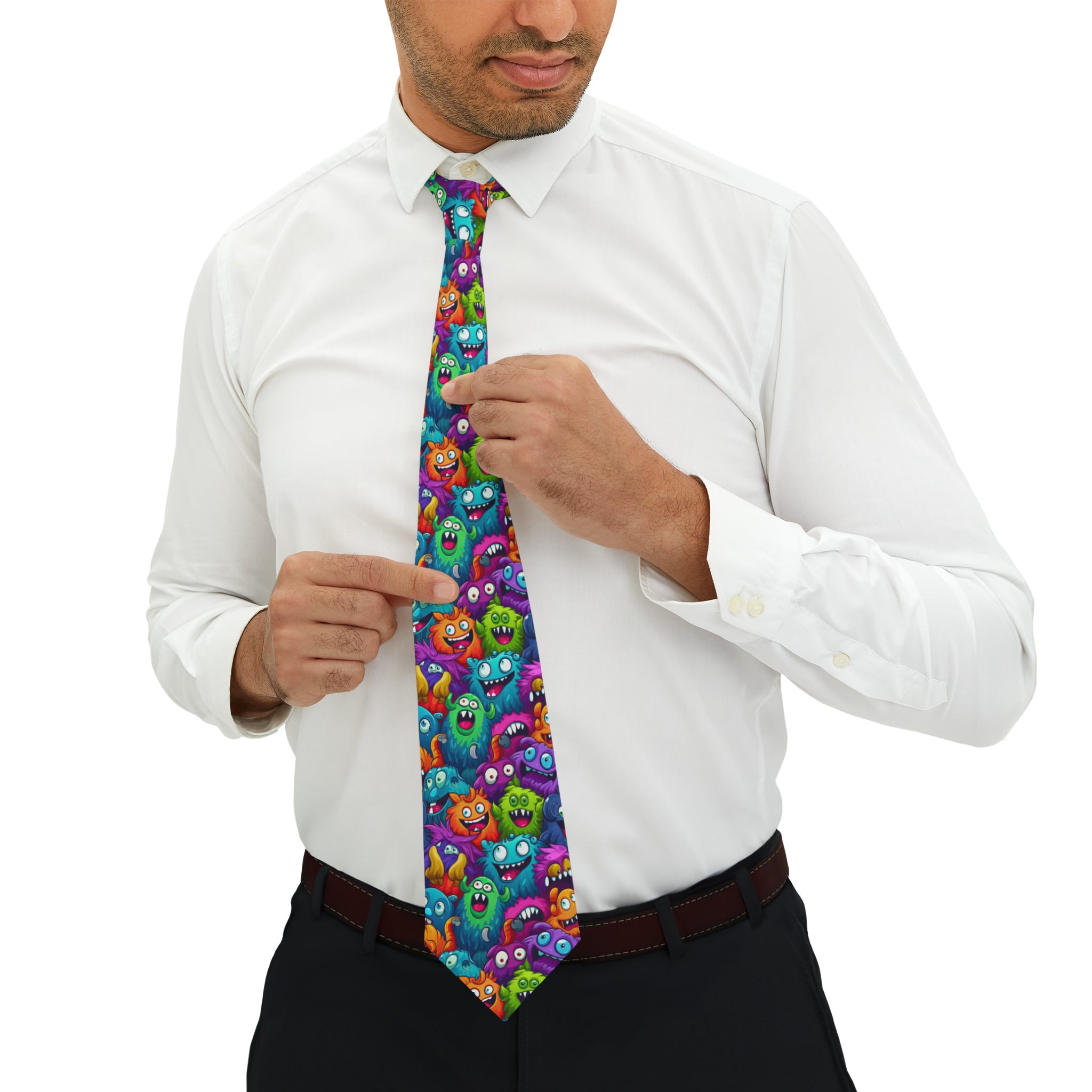 "DirkyThreadz Monster Mayhem Necktie - Vibrant Cartoon Design for Fun and Style"