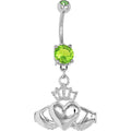 Peridot Green Gem Irish Claddagh Belly Ring