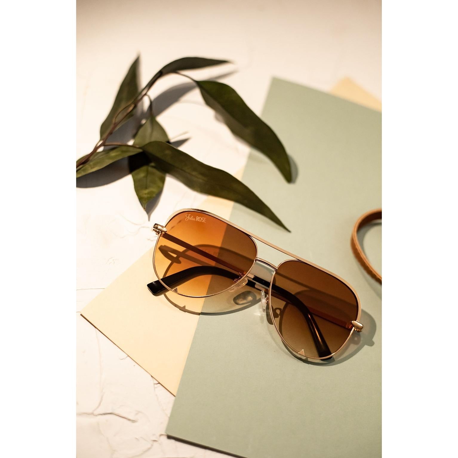 Gold / Caramel Tea - High Quality Unisex Aviator Sunglasses