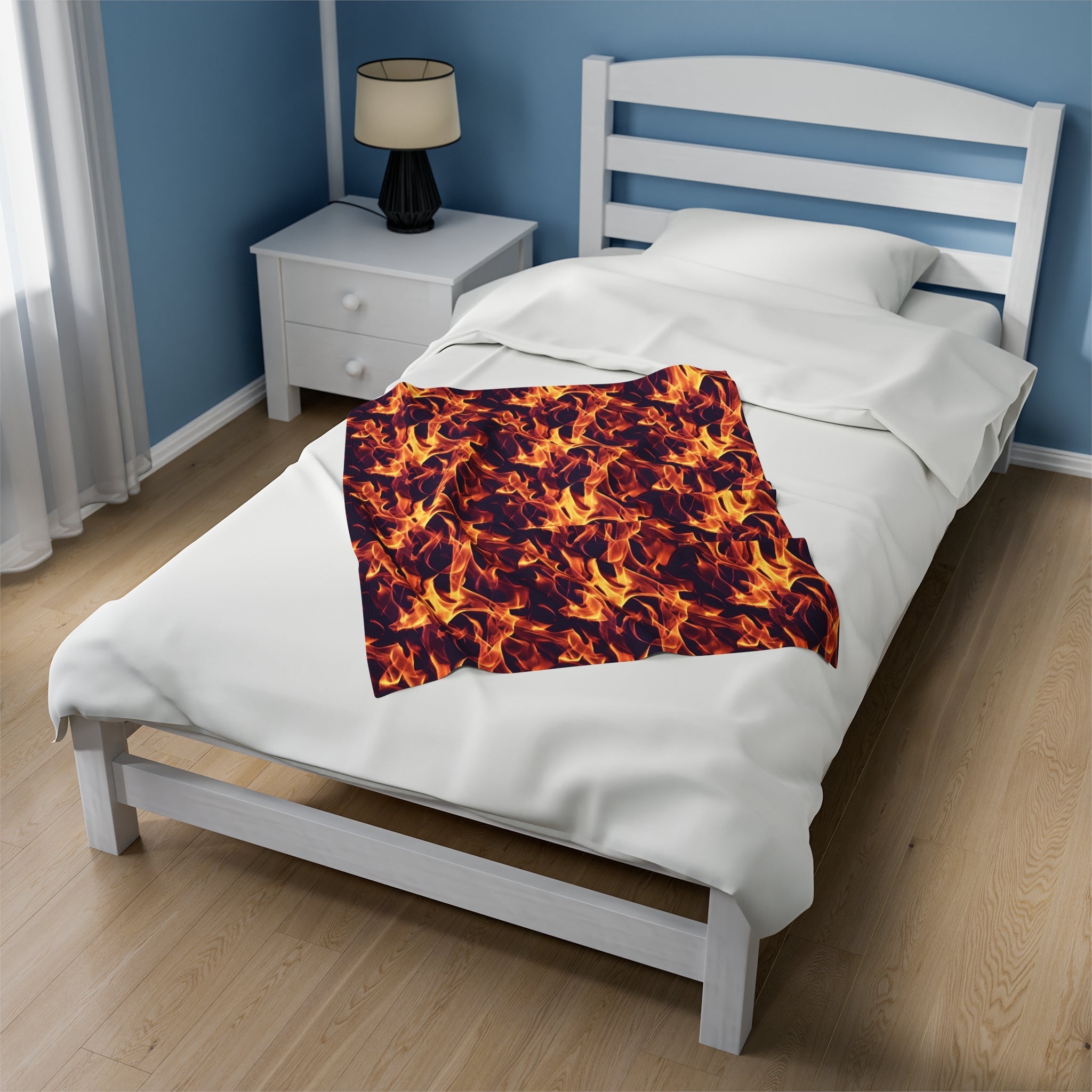 Turn up the heat with the Flame Burst Velveteen Plush Blanket