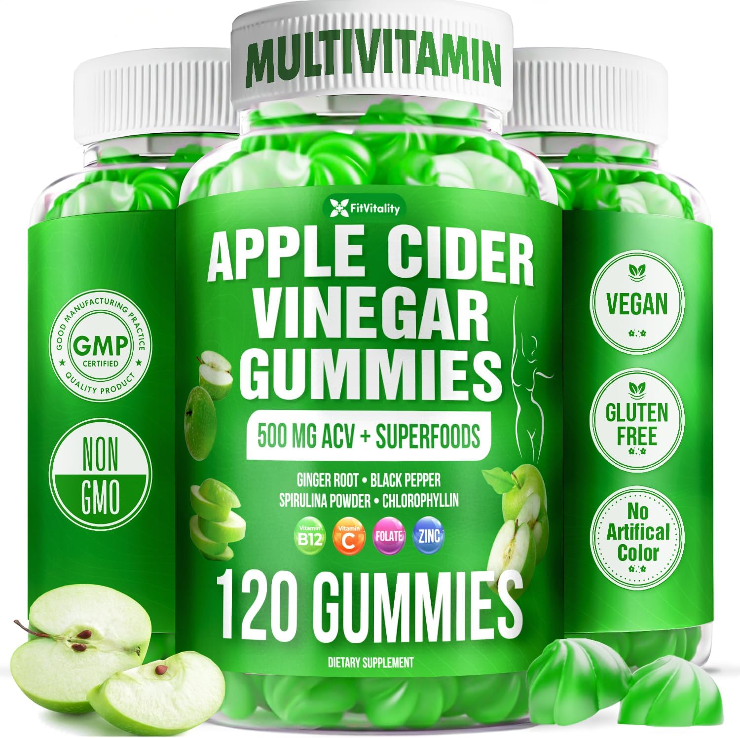 Premium Apple Cider Vinegar (ACV) Gummies, Formulated with Vitamin B12, Zinc, Ginger & Vitamin C
